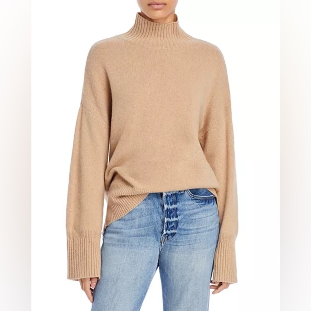 NWT $595 Frame Cashmere High-Low Turtleneck Sweater in Oatmeal Heather